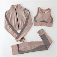 Load image into Gallery viewer, Seamless 3 pcs long sleeve yoga set with zipper
