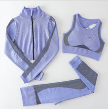 將圖片載入圖庫檢視器 Seamless 3 pcs long sleeve yoga set with zipper
