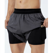 Cargar imagen en el visor de la galería, 2in1 basketball running training jogger with pocket mens athletic shorts
