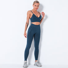 Load image into Gallery viewer, Sexy open back cross strap bra hip lifting pocket seamless yoga legging set
