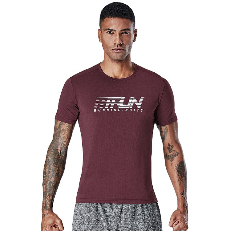 Training Jogging Short sleeve Sports wear T-shirt with heatseal RUN logo