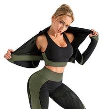 Load image into Gallery viewer, Seamless 3 piece set leggings/bra/coat gym fitness yoga set
