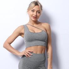 Load image into Gallery viewer, Seamless one shoulder bra yoga shorts set
