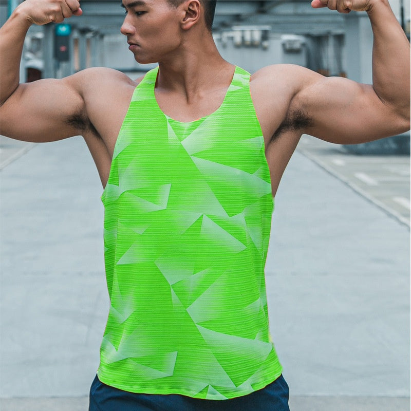 Breathable bodybuilding stringers printed sleeveless back tank tops for men