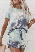 Load image into Gallery viewer, Tie Dye 2 pieces set Drawstring Streetwear Round Neck Women Short Sleeve
