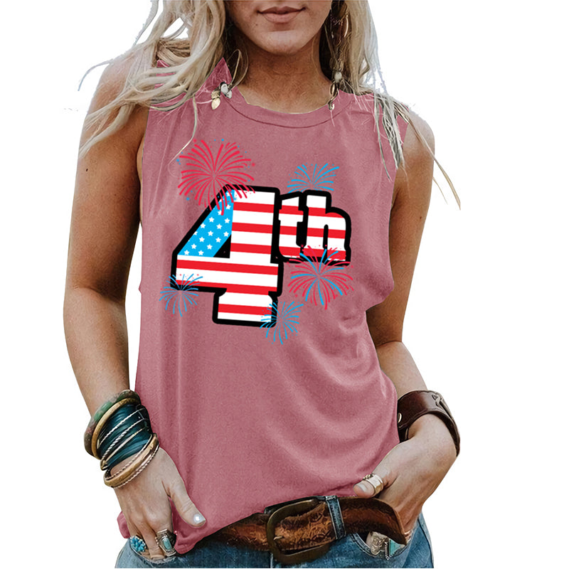 USA Flag Printed Sleeveless Patriotic Women Tank Top