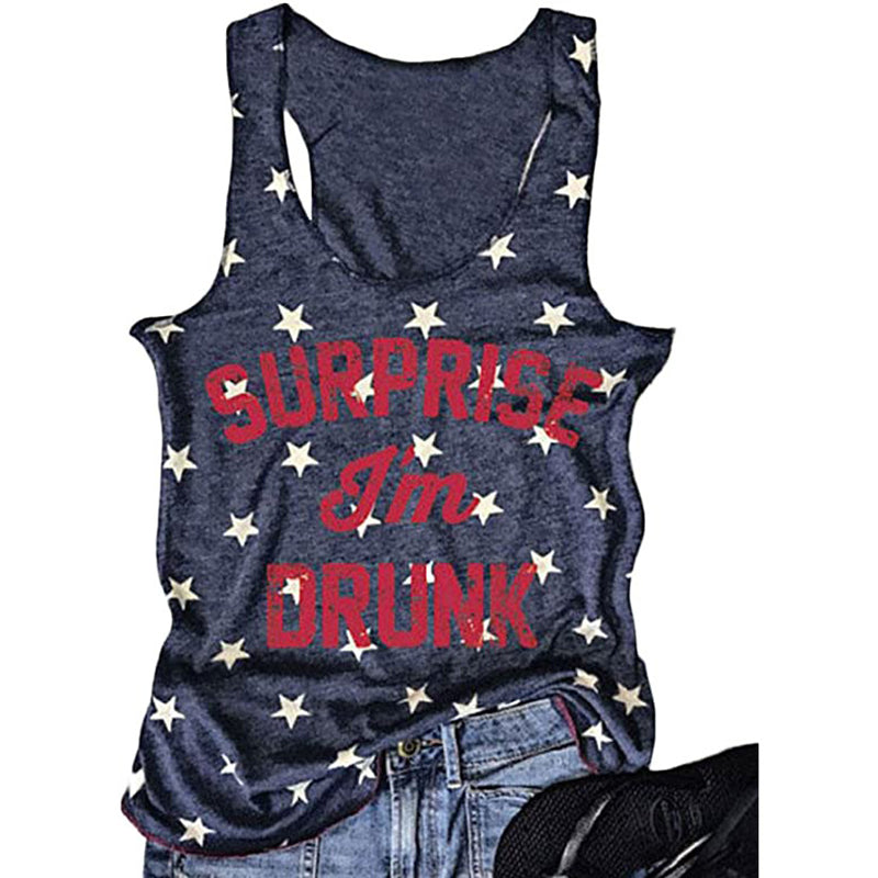 American Flag Flag Letters Print Sleeveless T-shirt for Independence Day